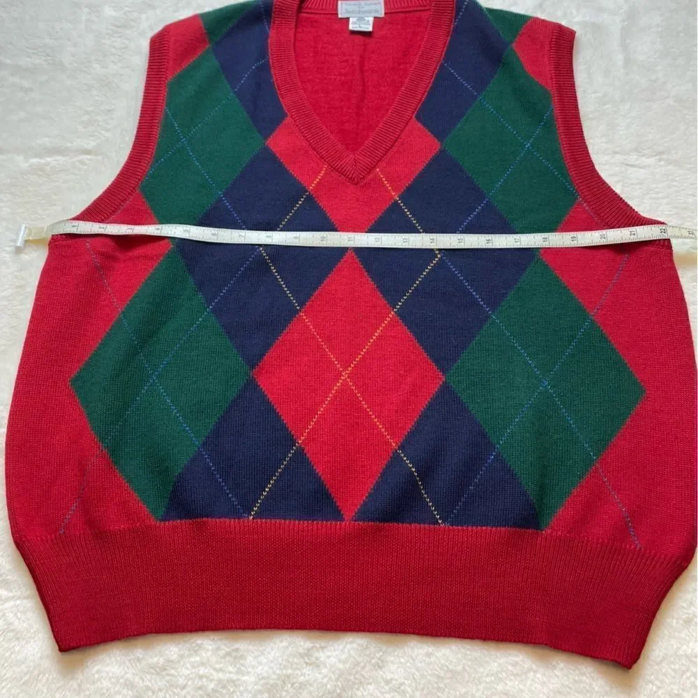 Tricots St Raphael Vintage Knit Argyle V Neck Wool Vest Size Large